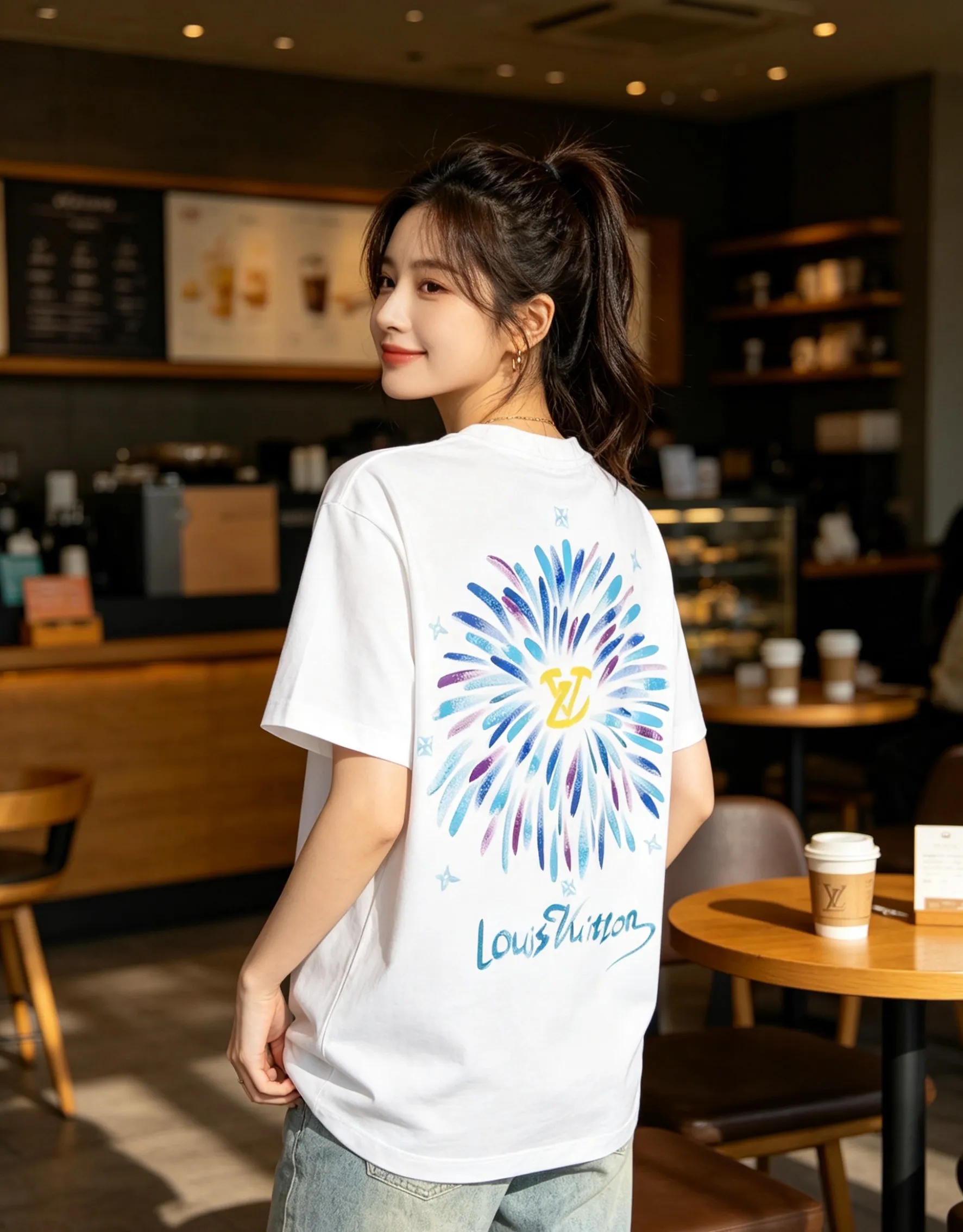 Louis Vuitton/Louis Vuitton watercolor fireworks inkjet short sleeves